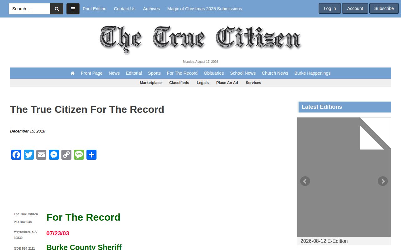 The True Citizen Burke County local booking and crime news page