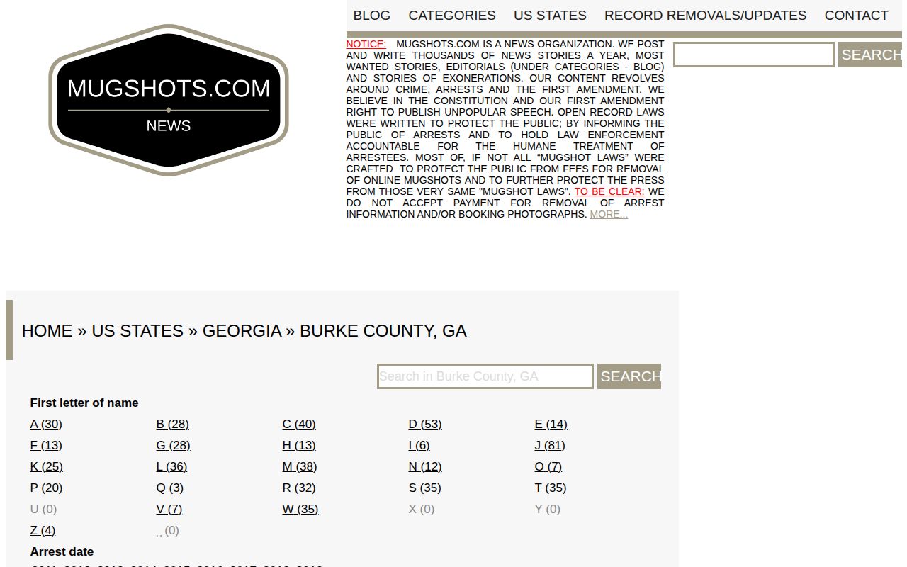 Mugshots.com historical Burke County archive page