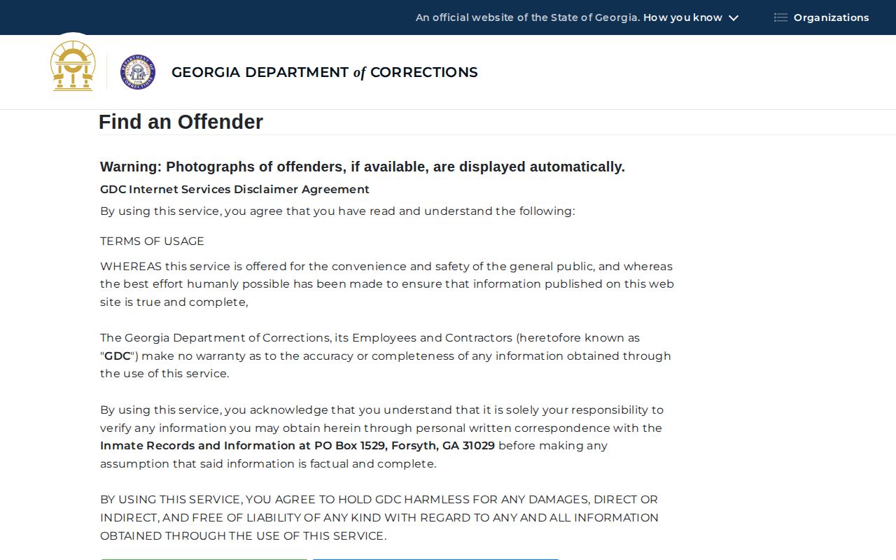 Georgia Department of Corrections offender search form for Burke County record research