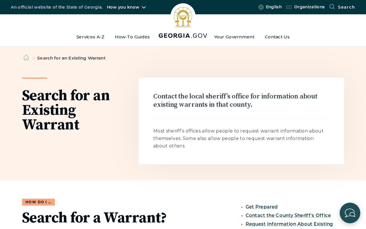 Georgia official warrant search guidance page for Burke County inquiries
